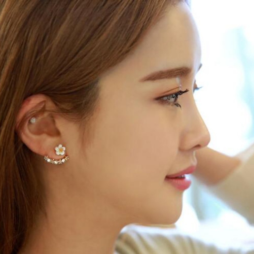 Flower Stud Ear Crawler Earrings Gold